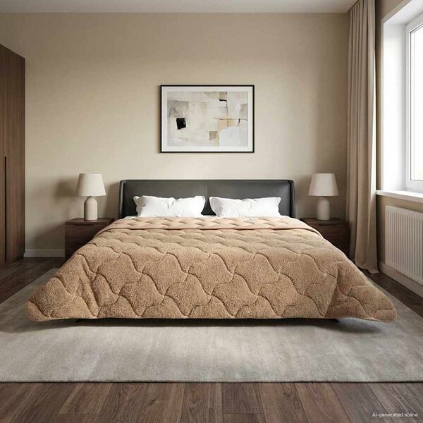 vidaXL Vol jaar dekbed Taupe 220 x 260 cm Microfiber en Teddy fleece