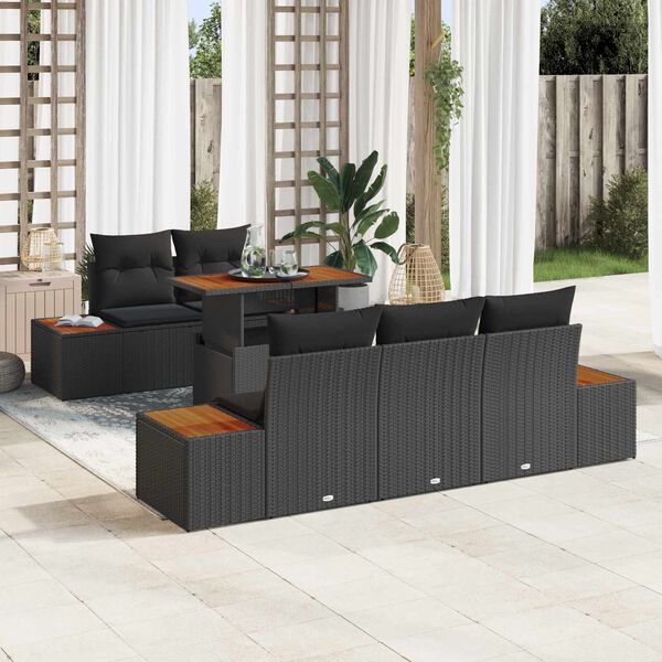 vidaXL Tuin Sofa Set met opslag 6 pcs Zwart Poly riet