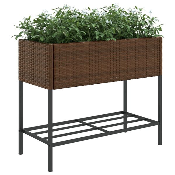 vidaXL Plantenbak met schap poly rattan bruin