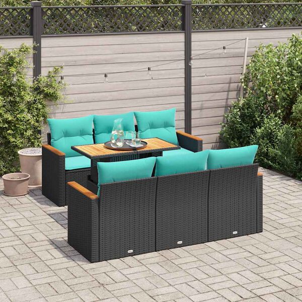 vidaXL 7-delige Loungeset met kussens poly rattan zwart