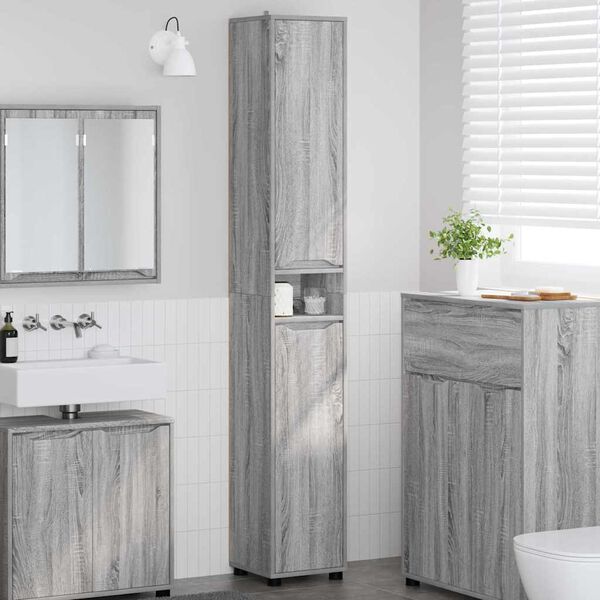 vidaXL Badkamer Kast Grijs Sonoma 30,5 x 30 x 195 cm Bewerkt hout