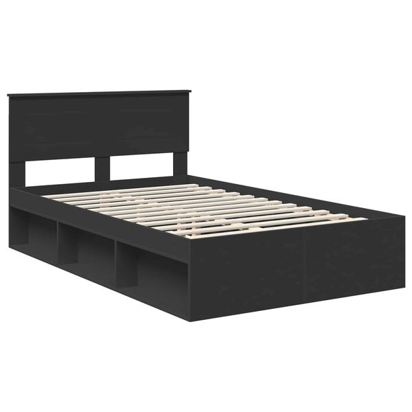 vidaXL Bedframe met hoofdeinde Zwart 135 x 190 cm Bewerkt hout
