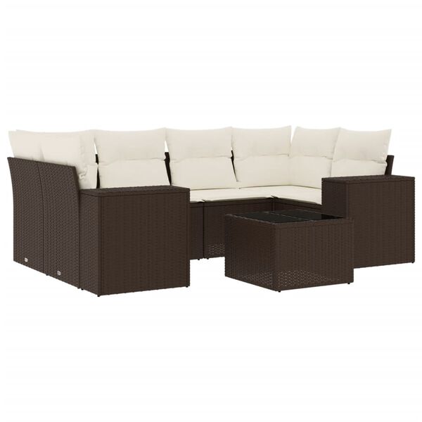 vidaXL 7-delige Loungeset met kussens poly rattan bruin