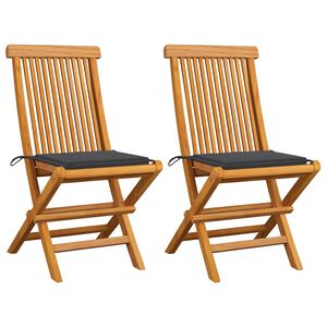vidaXL Opklapbare stoelen met antracietkleurige kussens, 2 stuks, massief teakhout