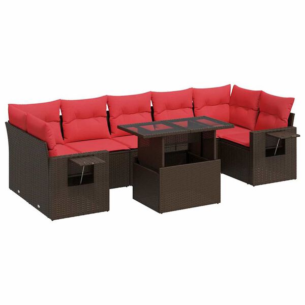 vidaXL 8-delige Loungeset met kussens poly rattan acacia bruin