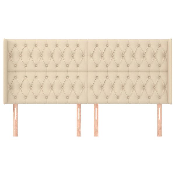 vidaXL Hoofdbord met randen 183x16x118/128 cm stof cr&egrave;mekleurig