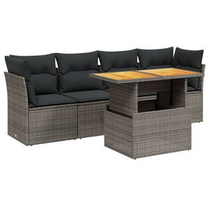 vidaXL 5-delige Loungeset met kussens poly rattan grijs
