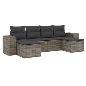 vidaXL 6-delige Loungeset met kussens poly rattan grijs