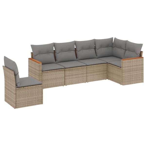 vidaXL 6-delige Loungeset met kussens poly rattan beige