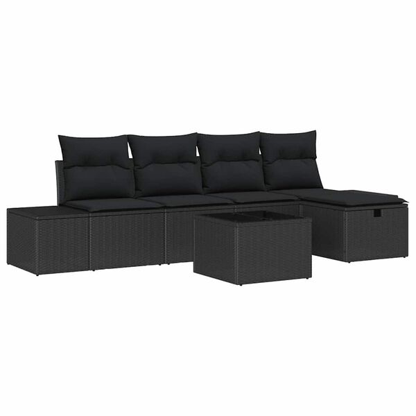 vidaXL Tuin Sofa Set met kussen 6 pcs Zwart 55 x 62 x 69 cm Poly riet
