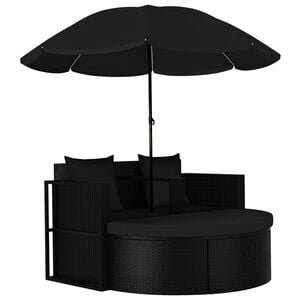 vidaXL Tuinbed met parasol poly rattan zwart