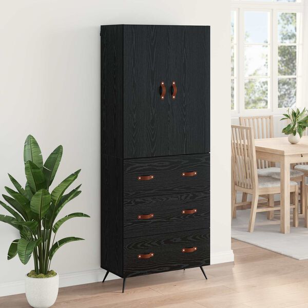 vidaXL Highboard met lade Zwart Eiken 69,5 x 34 x 180 cm Bewerkt hout