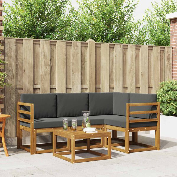 vidaXL Buiten bankenset met kussen 5 pcs Natuurlijk en Antraciet