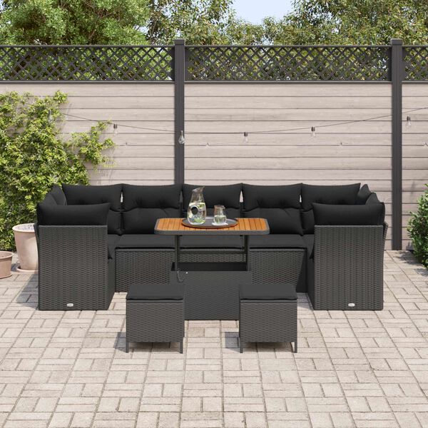 vidaXL Tuin Sofa Set 10 pcs Zwart Poly rattan en gepoedercoat staal
