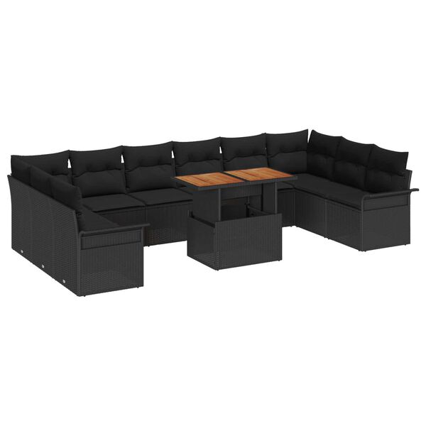 vidaXL Tuin Sofa Set met opslag 11 pcs Zwart Poly riet