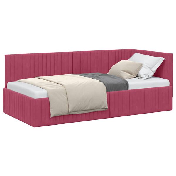 vidaXL Hoekbedframe met hoofdeinde Wijnrood 90 cm x 190 cm Fluweel