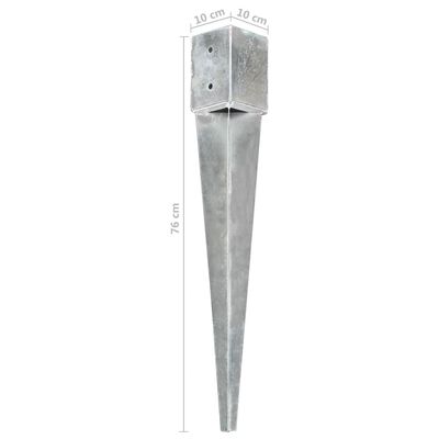 vidaXL Grondpinnen 2 st 10x10x76 cm gegalvaniseerd staal zilverkleurig