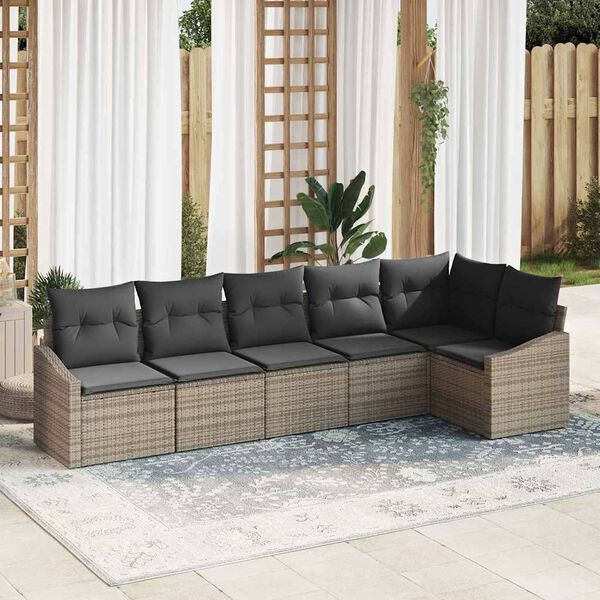 vidaXL Bankstel met kussen 6 pcs Grijs poly rattan