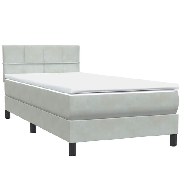 vidaXL Boxspring met matras fluweel lichtgrijs 90x210 cm