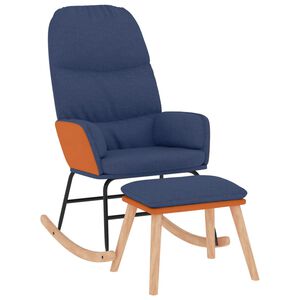 vidaXL Schommelstoel met voetenbank stof blauw