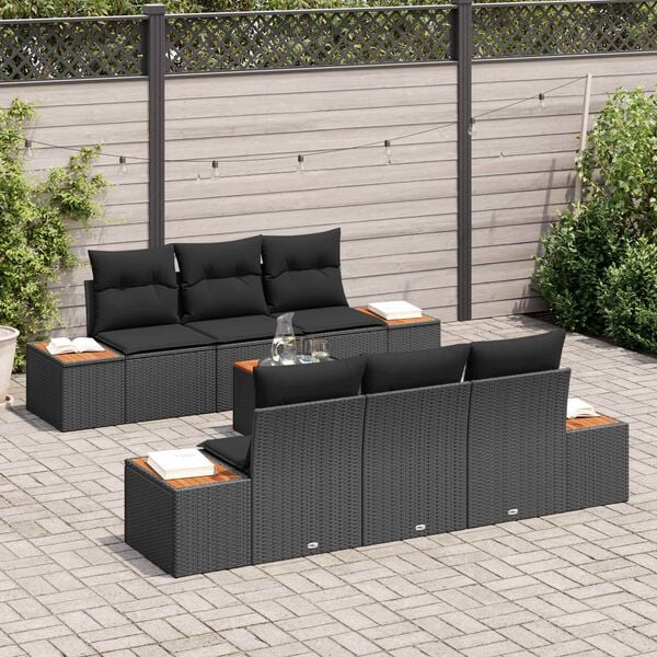 vidaXL Tuin Sofa Set met kussen met opslag 7 pcs Zwart Poly riet