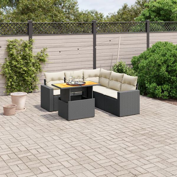 vidaXL 6-delige Loungeset met kussens poly rattan zwart