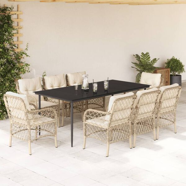 vidaXL 9-delige Tuinset met kussens poly rattan beige