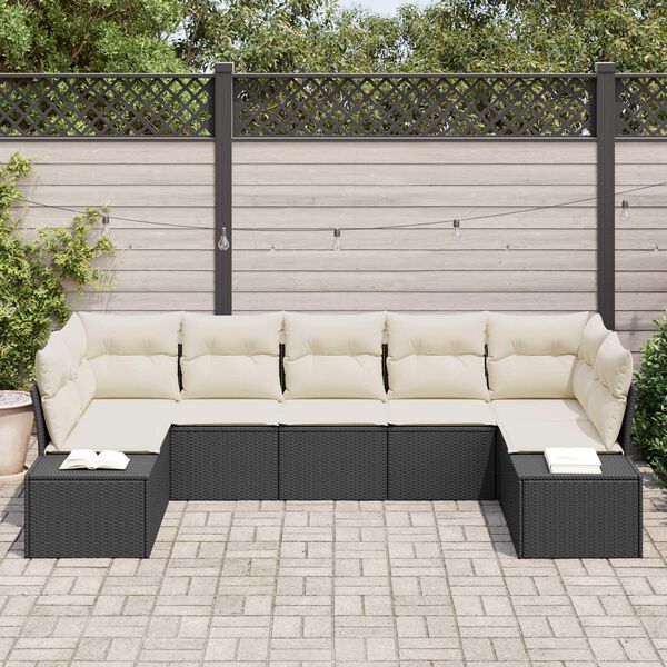 vidaXL Tuin Sofa Set met kussen 7 pcs Zwart poly rattan