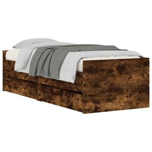 vidaXL Bedframe met lade met opslag Gerookt eiken Massief grenenhout