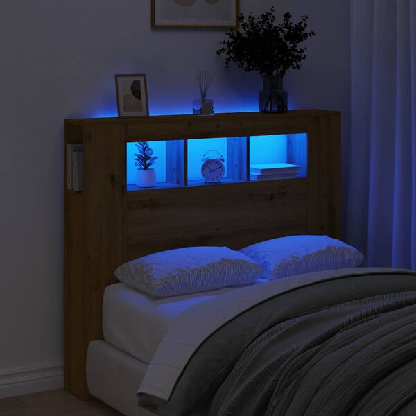 vidaXL Hoofdeinde met LED 120x18,5x103,5 cm hout artisanaal eikenkleur