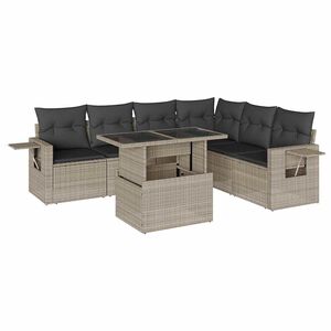 vidaXL 7-delige Loungeset met kussens poly rattan lichtgrijs