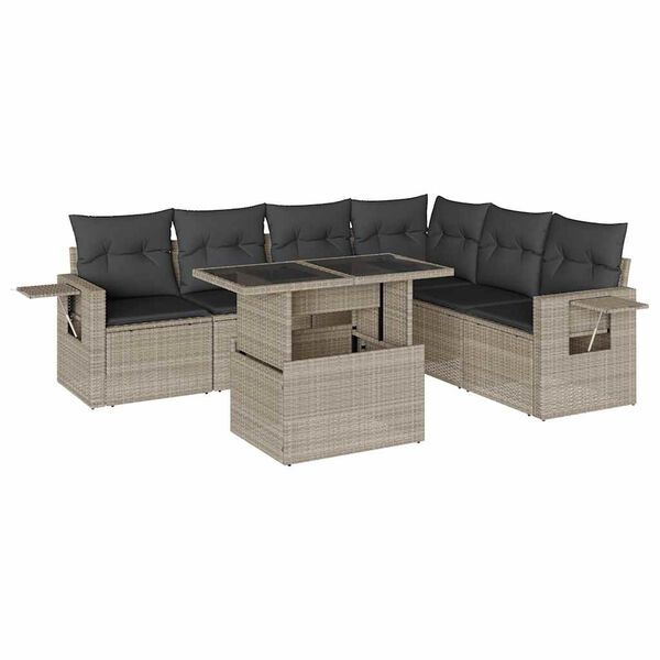 vidaXL 7-delige Loungeset met kussens poly rattan lichtgrijs