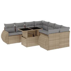 vidaXL 9-delige Loungeset met kussens poly rattan beige