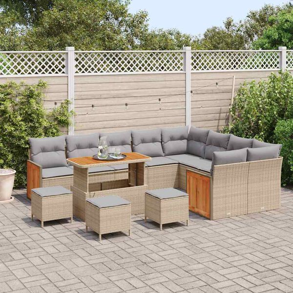 vidaXL Tuinbankenset 14 pcs Beige en Licht Grijs poly rattan
