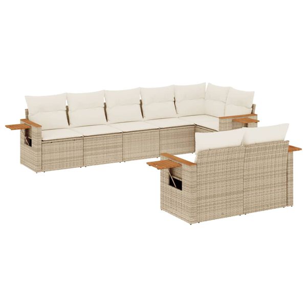 vidaXL 8-delige Loungeset met kussens poly rattan beige