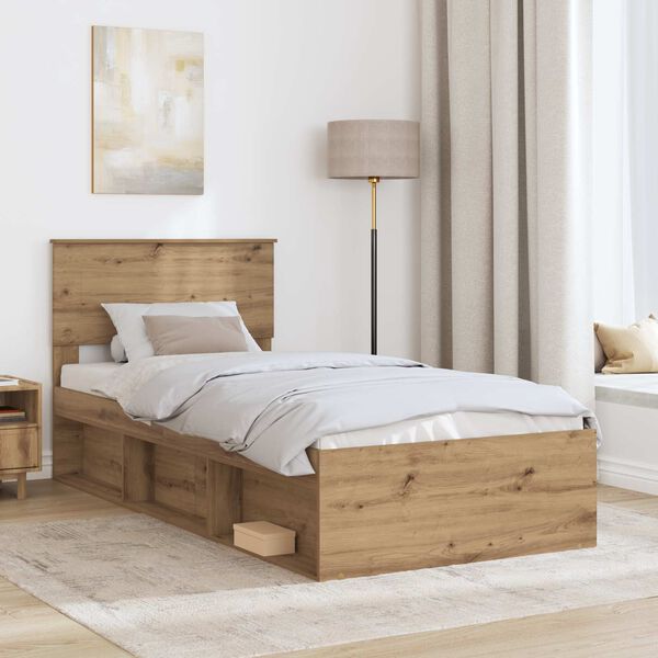 vidaXL Bedframe Ambachtelijk eiken 75 x 190 cm Bewerkt hout