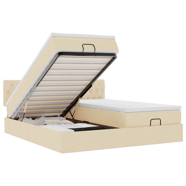 vidaXL Ottoman bed met matrassen 160x200cm stof cr&egrave;mekleurig