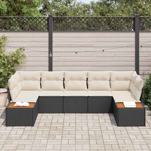 vidaXL Tuin Sofa Set met kussen 7 pcs Zwart poly rattan