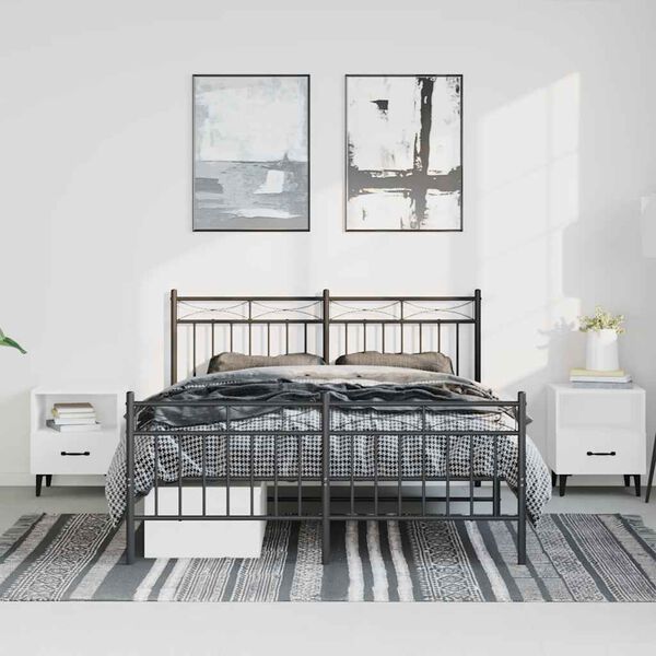 vidaXL Bedframe met hoofd- en voeteneinde metaal zwart 135x190 cm
