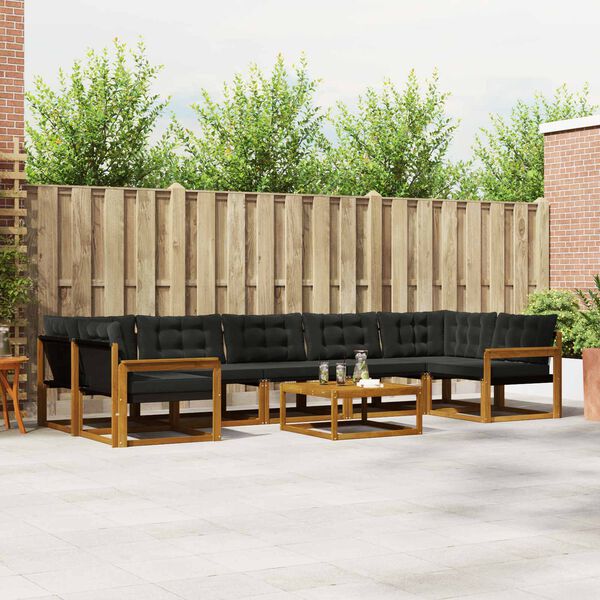 vidaXL Buiten bankenset met kussen 8 pcs Natuurlijk en Zwart