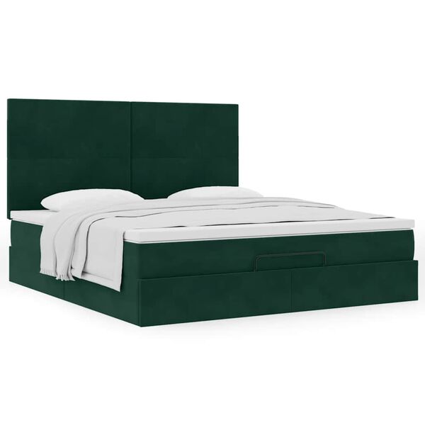 vidaXL Ottoman bed met matrassen 160x200cm fluweel donkergroen