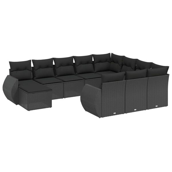 vidaXL 11-delige Loungeset met kussens poly rattan zwart