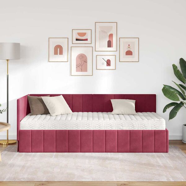 vidaXL Hoekbedframe met Matras met hoofdeinde 2 pcs Groen Fluweel