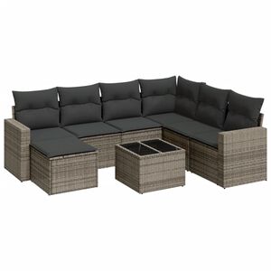 vidaXL 8-delige Loungeset met kussens poly rattan grijs