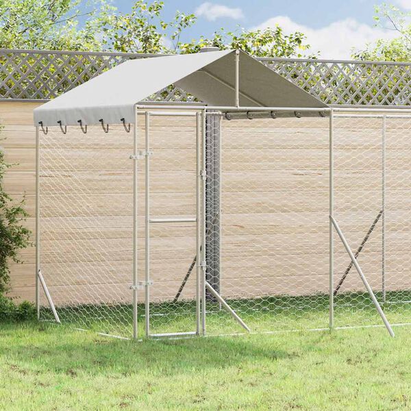 vidaXL Hondenkennel met dak 6x2x2,5 m gegalvaniseerd staal zilverkleur