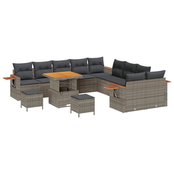 vidaXL Tuinbankenset met kussen 17 pcs Grijs poly rattan