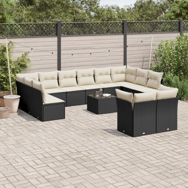 vidaXL 13-delige Loungeset met kussens poly rattan zwart