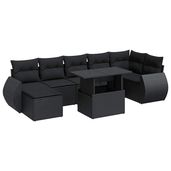 vidaXL 8-delige Loungeset met kussens poly rattan zwart