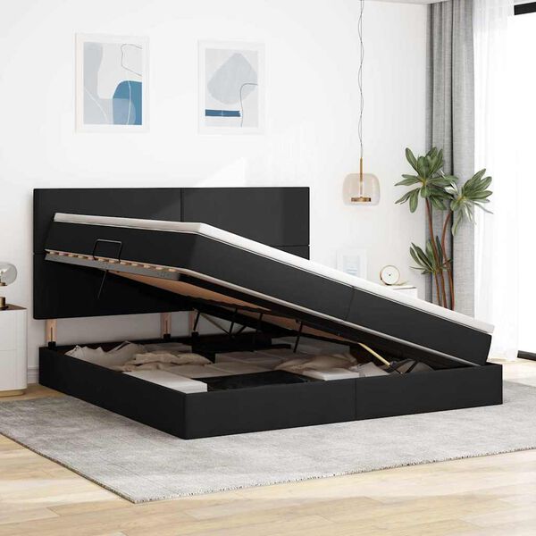 vidaXL Opslag bed met matras met matras Zwart 200 x 200 cm Polyester