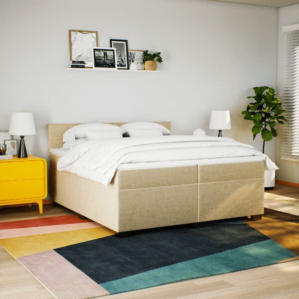 vidaXL Boxspring met matras stof cr&egrave;mekleurig 200x200 cm